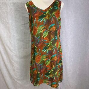 Vintage Y2K Robbie Bee 100% Silk Slip Dress Abstract Olive Multi Lined Artsy M